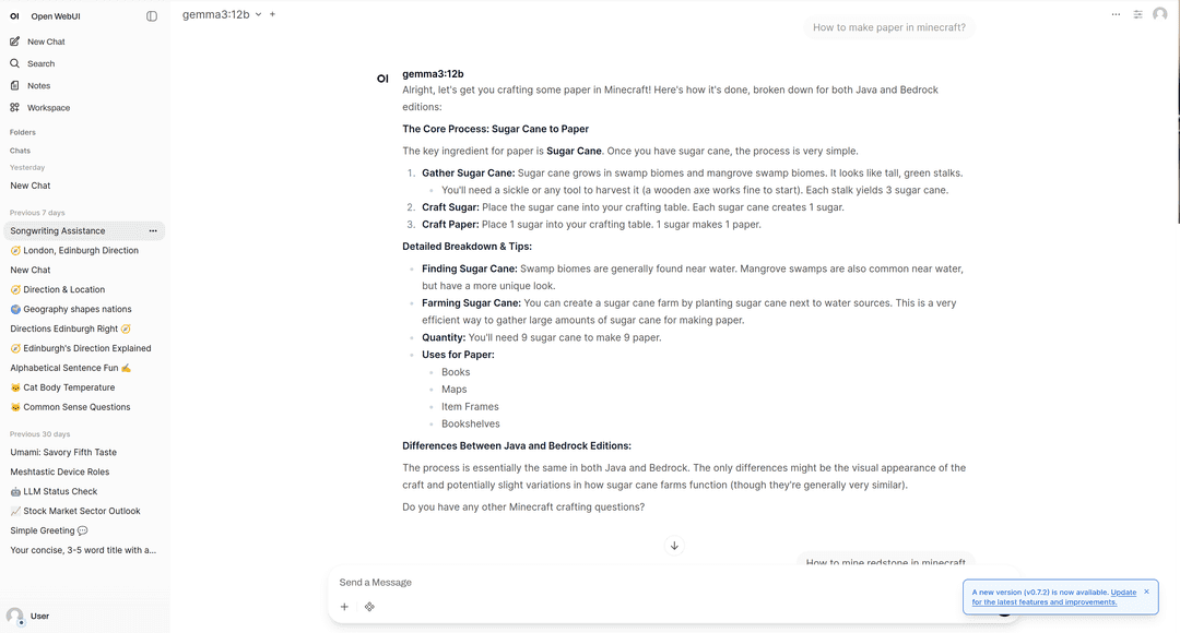 Screenshot of Open WebUI running LLMs with Ollama